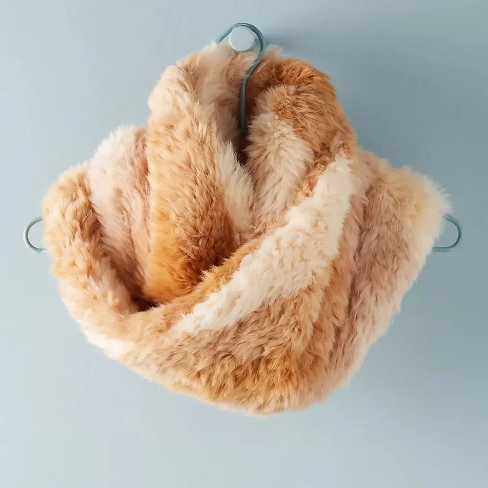 Anthropologie Renata Ombre Faux Fur Cowl Scarf in Neutral Pink Rose NWOT